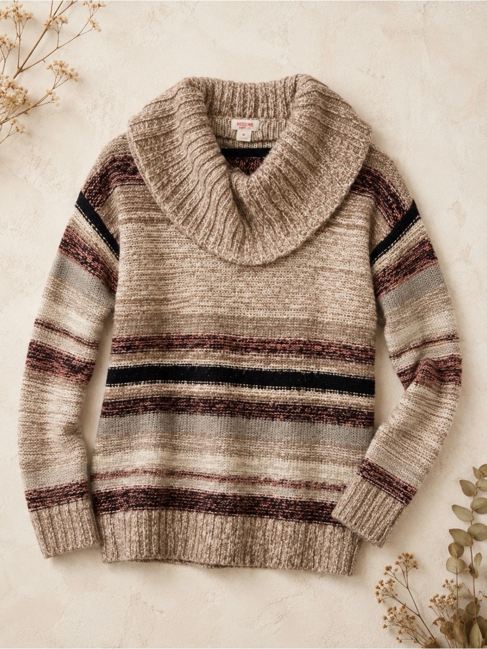 Mossimo Supply Co. Beige Striped Shawl Collar Sweater